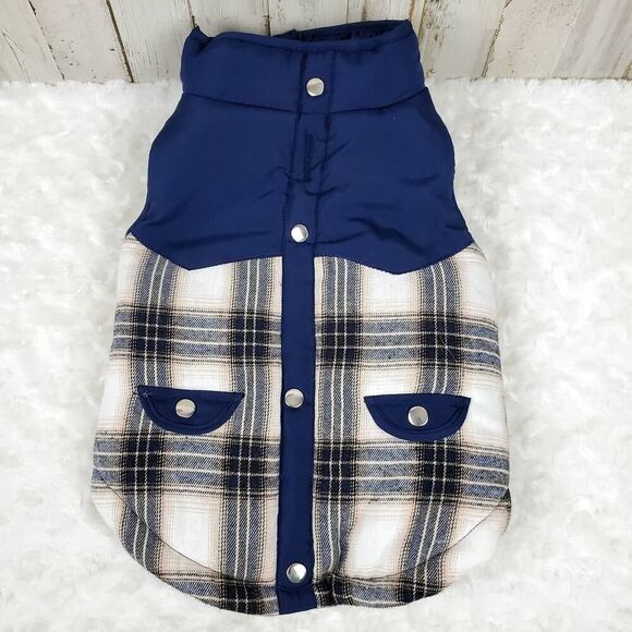 Simply Dog Quilted Plaid Dog Coat Blue - Picture 1 of 9